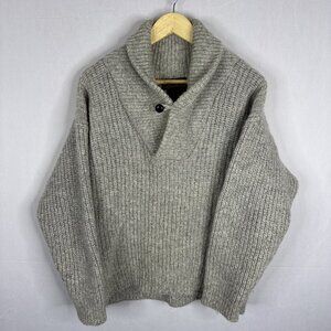 Eddie Bauer Wool Blend Shawl Collar Sweater Gray Button Neck Men’s Small